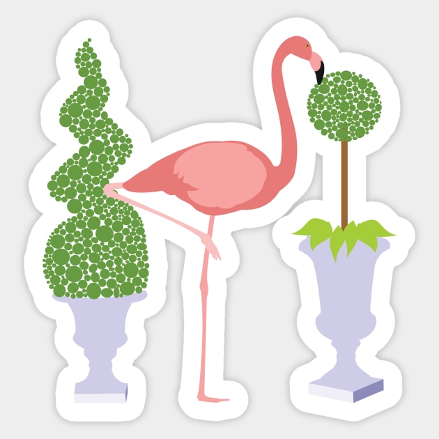 Pink Flamingo and Topiary Garden Sticker by evisionarts